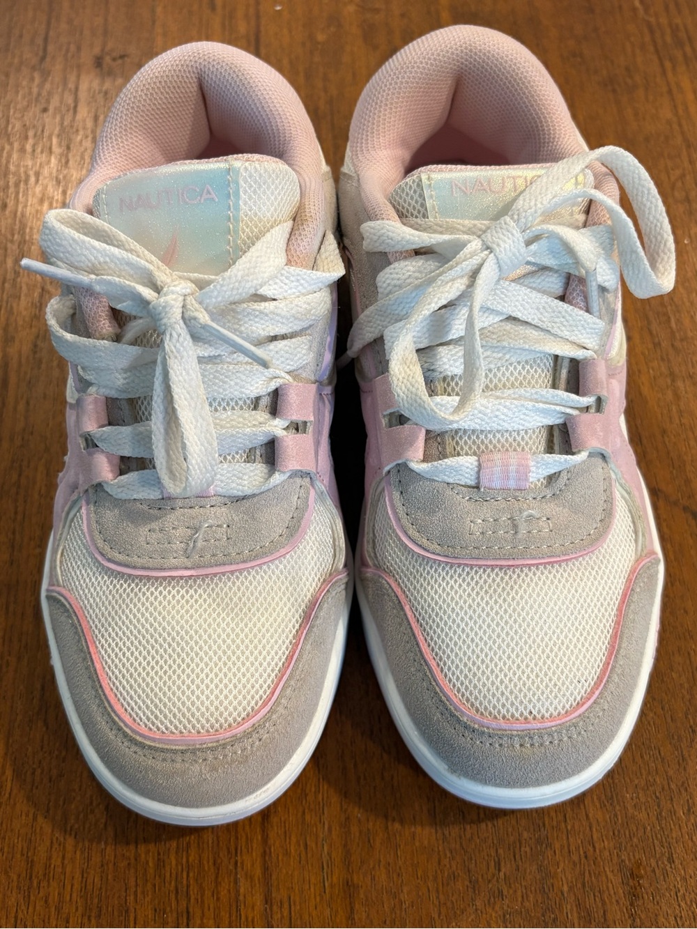 Nautica Kids White, Light Pink & Light Gray Mesh Lace-Up Sneakers 1Y